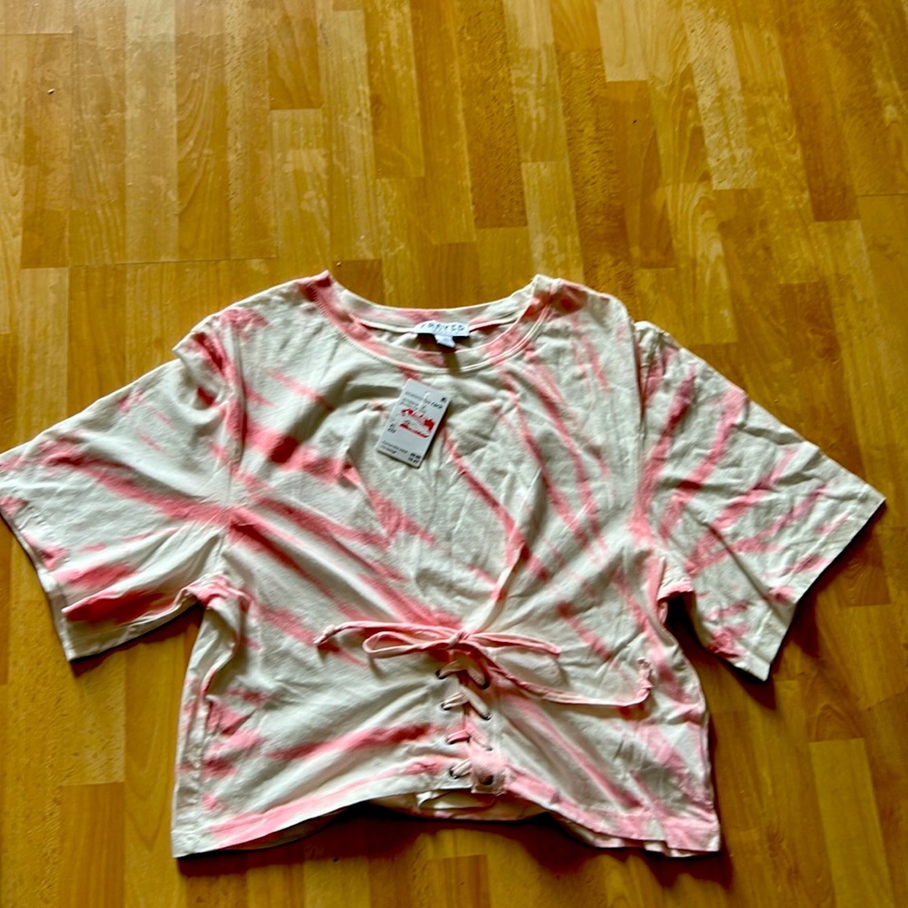 Frayed jeans new with tags XL pink tye die front tie crop top